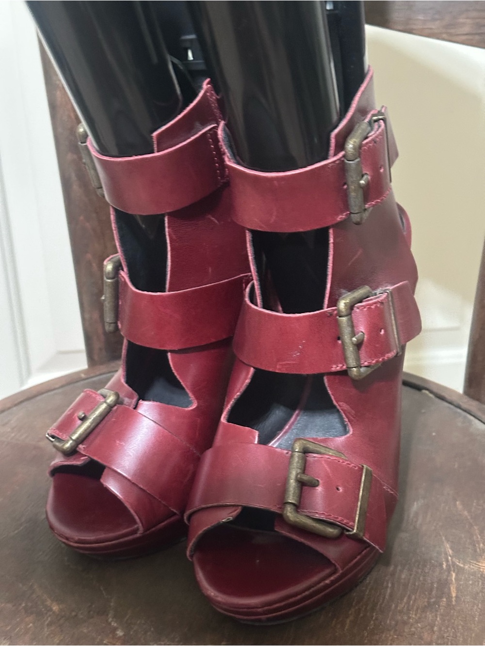 Diesel Women's Red Buckle Open-Toe Heels